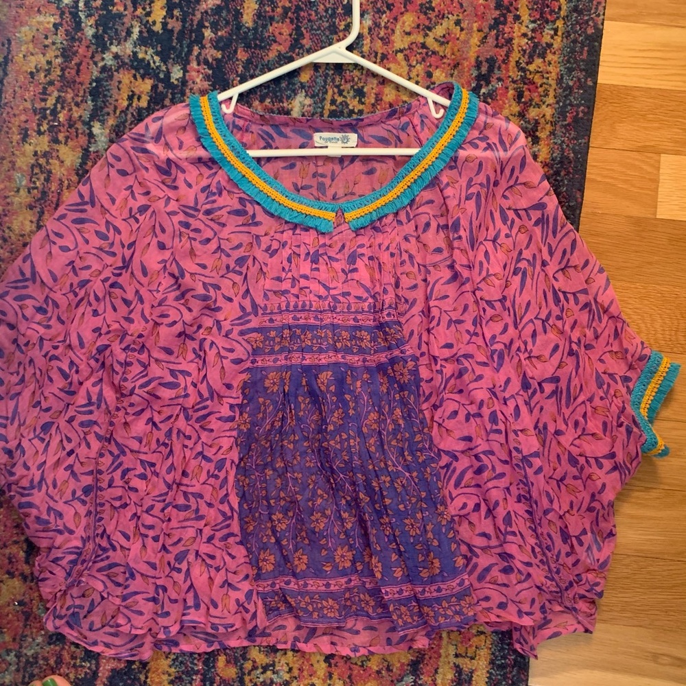 Pink cotton cover up top lined with fringe